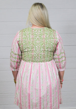 HELEN DRESS PINK & GREEN
