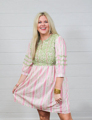 HELEN DRESS PINK & GREEN