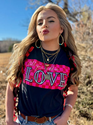 ALL YOU NEED IS LOVE CHECKERED TEE
