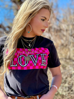 ALL YOU NEED IS LOVE CHECKERED TEE