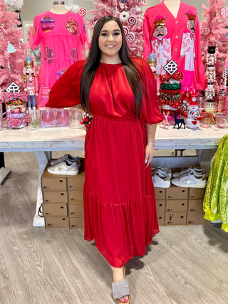 Carmine Solid Midi Dress
