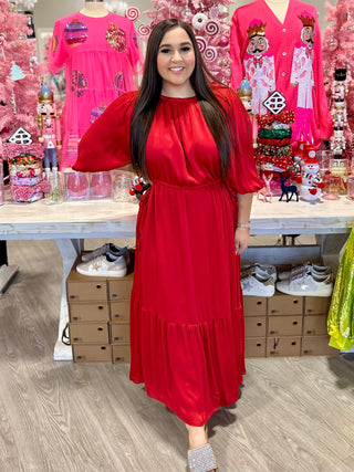 Carmine Solid Midi Dress