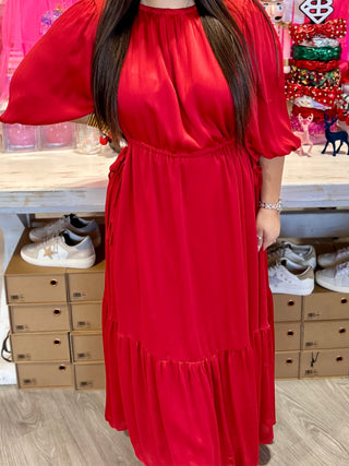 Carmine Solid Midi Dress