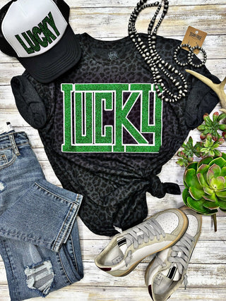 LUCKY BLOCK IN GLITTER LEOPARD TEE