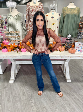 MOCHA LACE LONG SLEEVE TOP