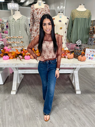 MOCHA LACE LONG SLEEVE TOP