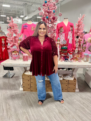 CRANBERRY SEQUIN TOP