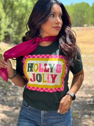 Pink & Red Checkered Holly Jolly Tee