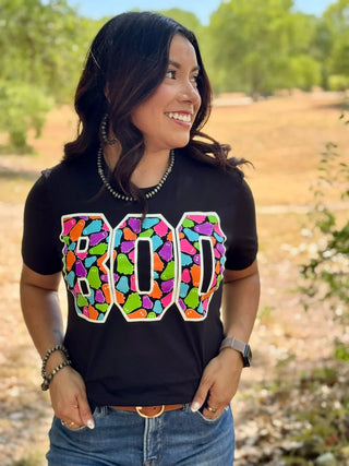 BOO WITH COLORFUL GHOST TEE