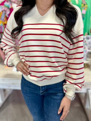 MONICA RED STRIPES SWEATER