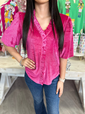 INEZ PINK VELVET TOP