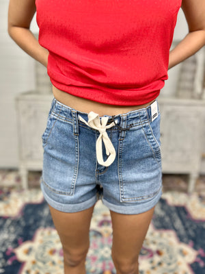 GRACIE COOL DENIM PULL ON DRAWSTRING JUDY BLUE SHORTS