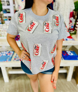 QUEEN OF SPARKLES GREY SCATTERED DIET COKE CAN TEE