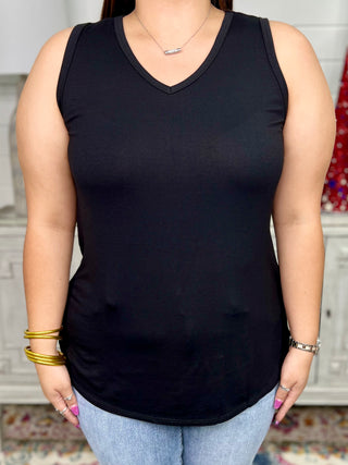 JULES BLACK V NECK SLEEVELESS TANK TOP