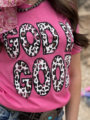 God Is Good In Leopard Pink Tee