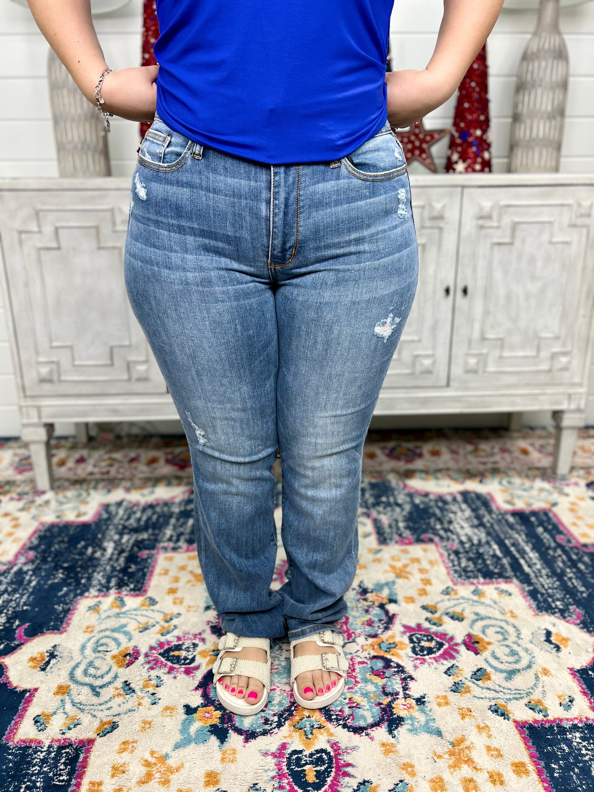 SARAH HW JUDY BLUE DOUBLE SLIT STRAIGHT JEANS