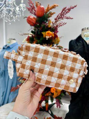 Essentials Quilted Cosmetic Pouch-MAPLE GINGHAM