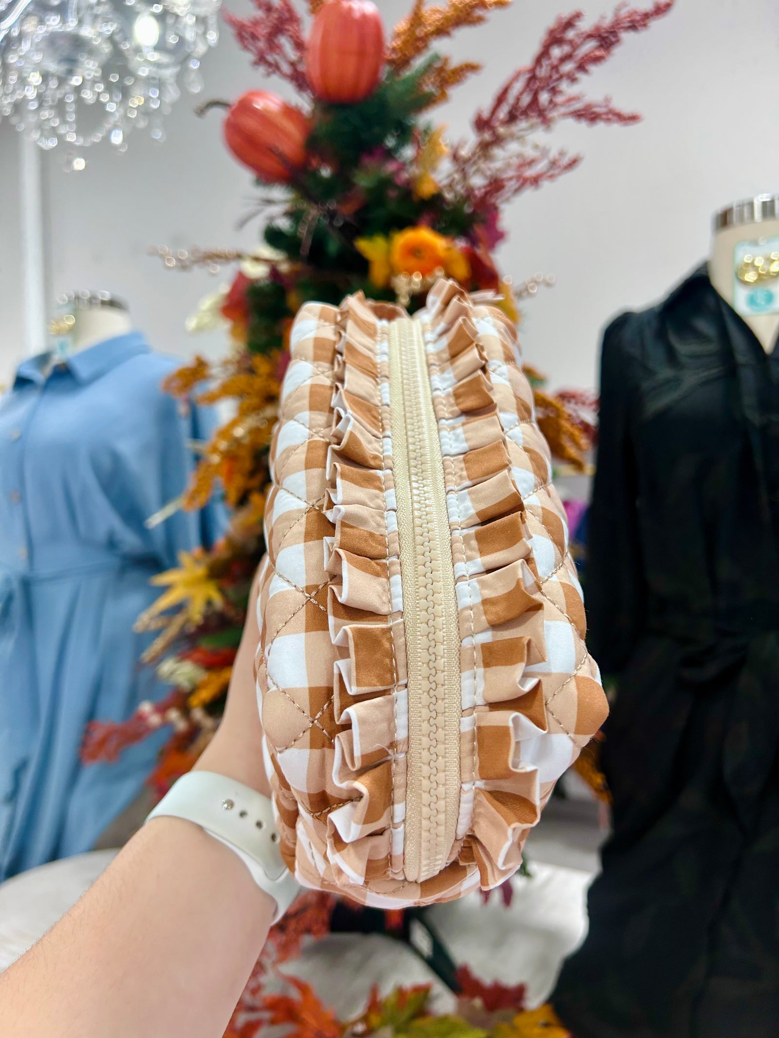 Essentials Quilted Cosmetic Pouch-MAPLE GINGHAM