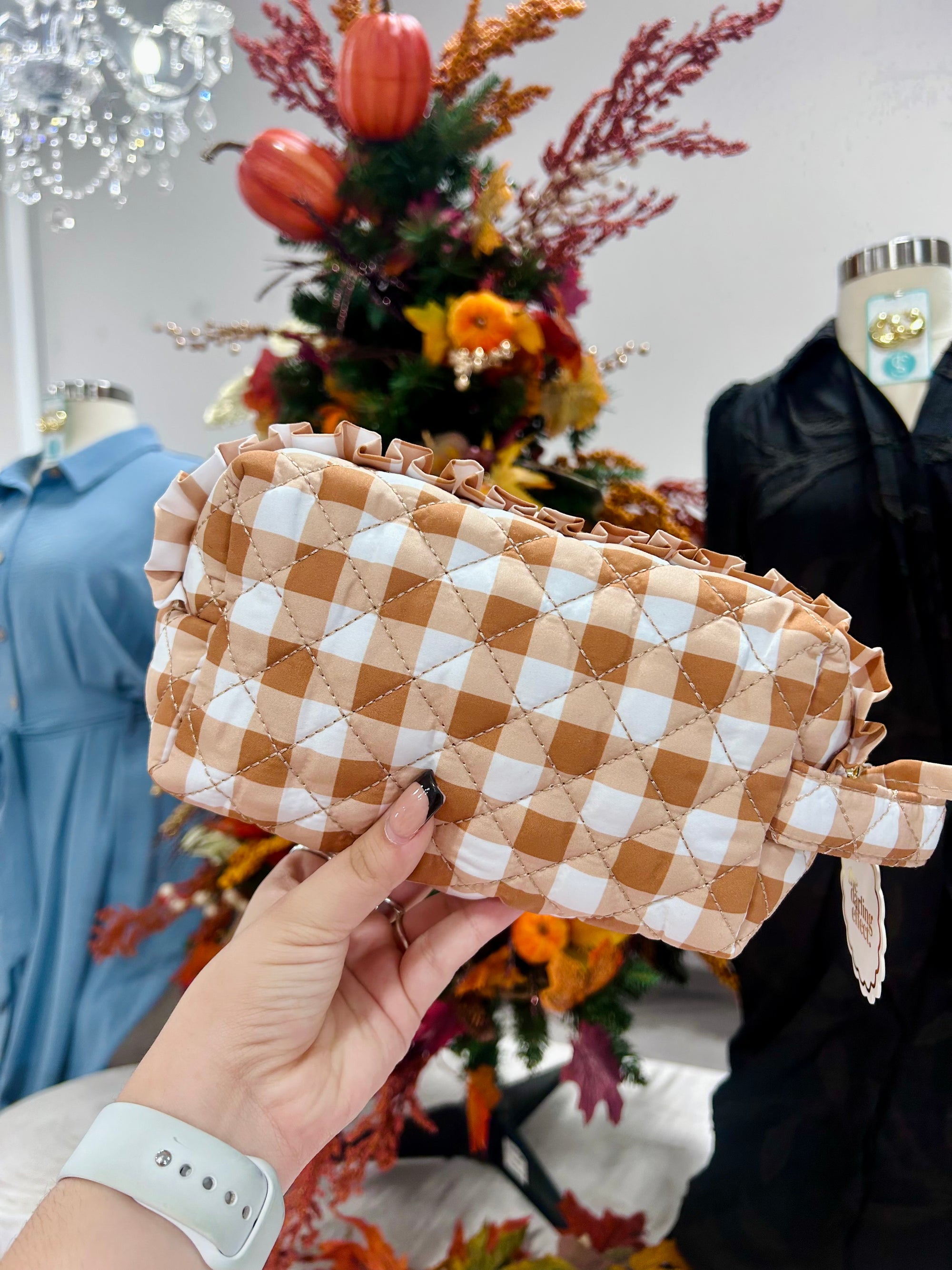 Essentials Quilted Cosmetic Pouch-MAPLE GINGHAM