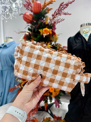 Essentials Quilted Cosmetic Pouch-MAPLE GINGHAM
