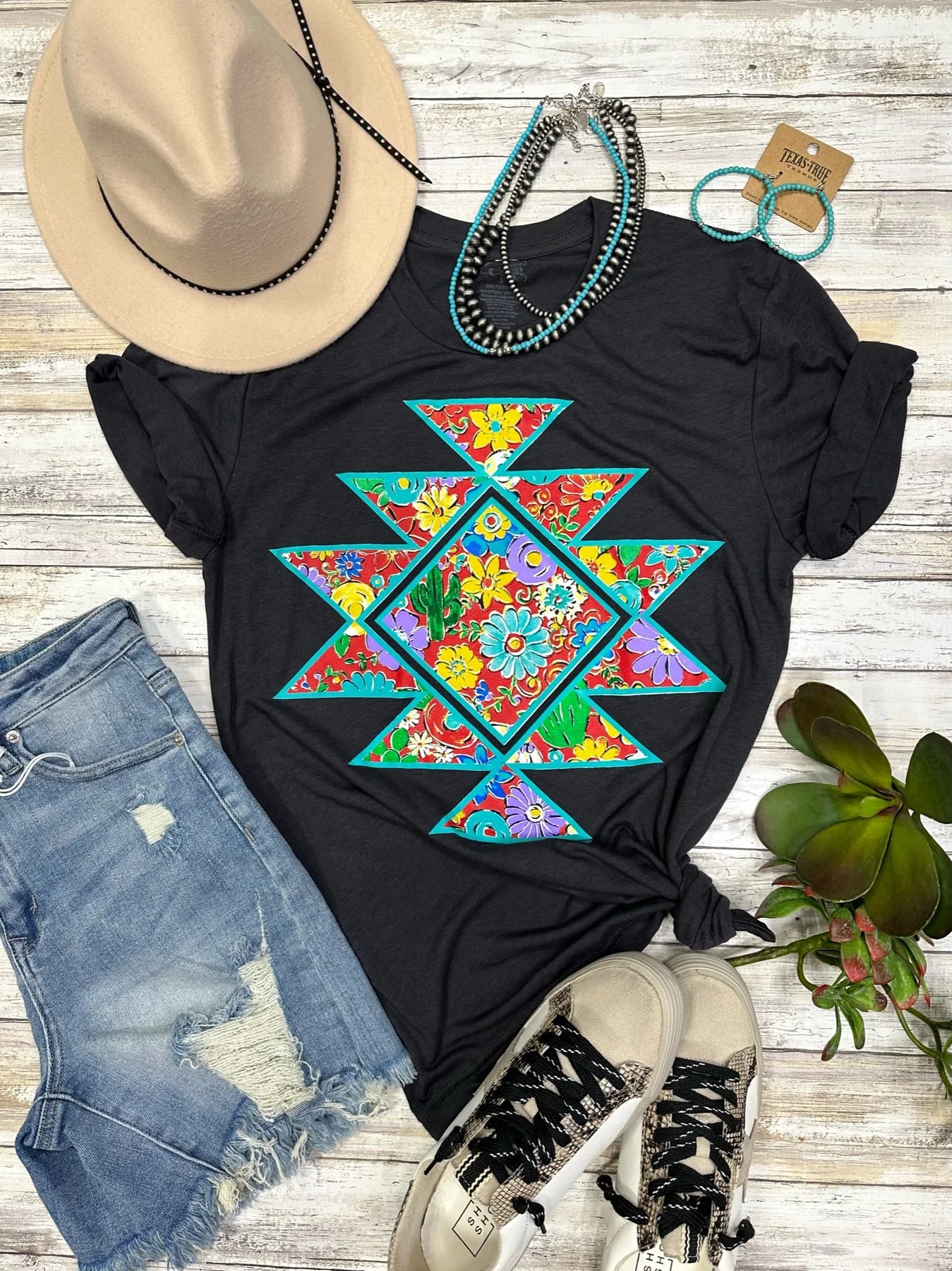 BARB'S RED FLORAL AZTEC TEXAS TRUE TEE