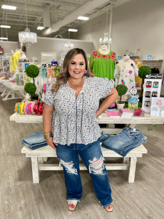MARIAH IVORY NAVY TOP