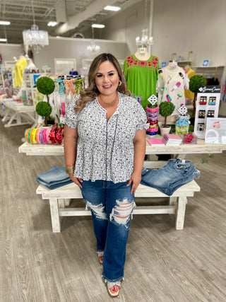MARIAH IVORY NAVY TOP