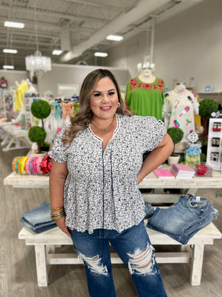 MARIAH IVORY NAVY TOP
