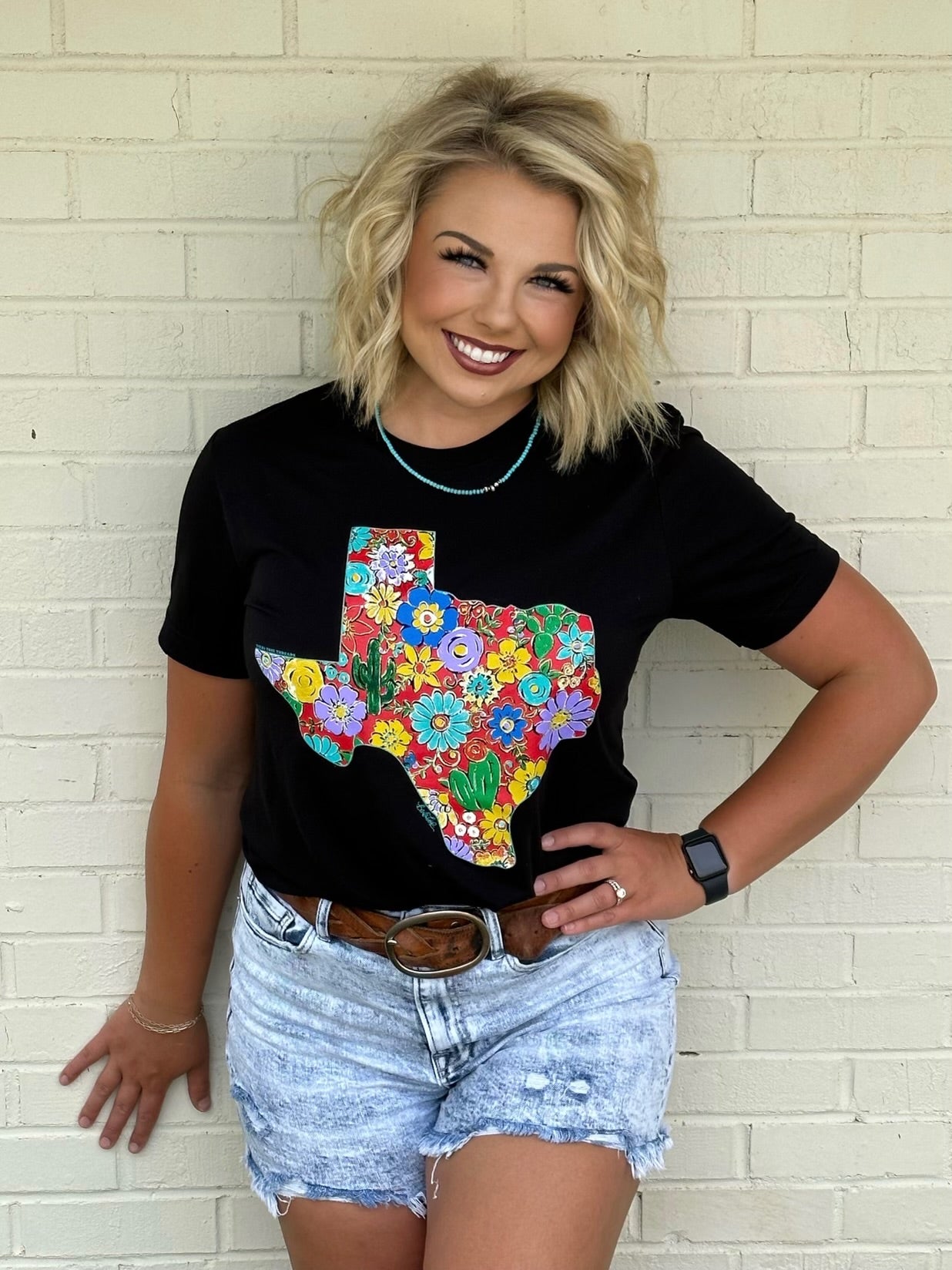 BARB'S RED FLORAL TEXAS TEE