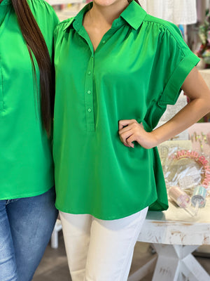 GREEN BUTTON UP TOP