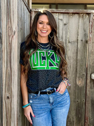 LUCKY BLOCK IN GLITTER LEOPARD TEE