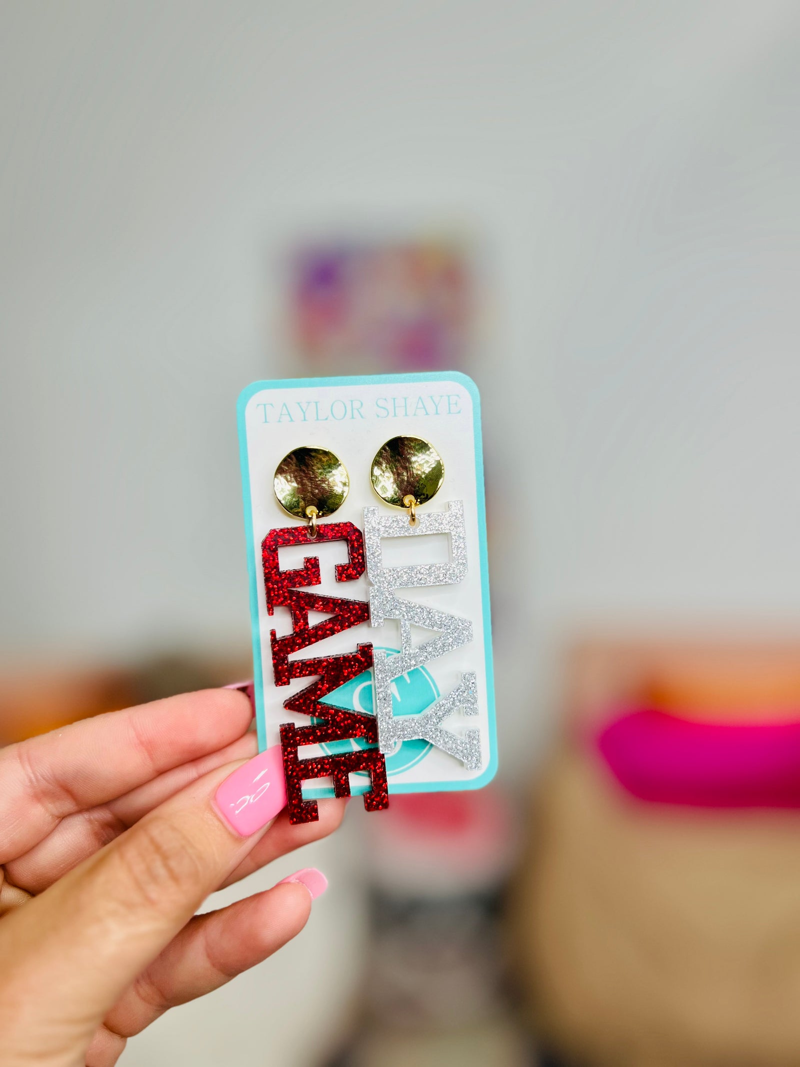 Acrylic Red/Silver Glitter Gameday Drops