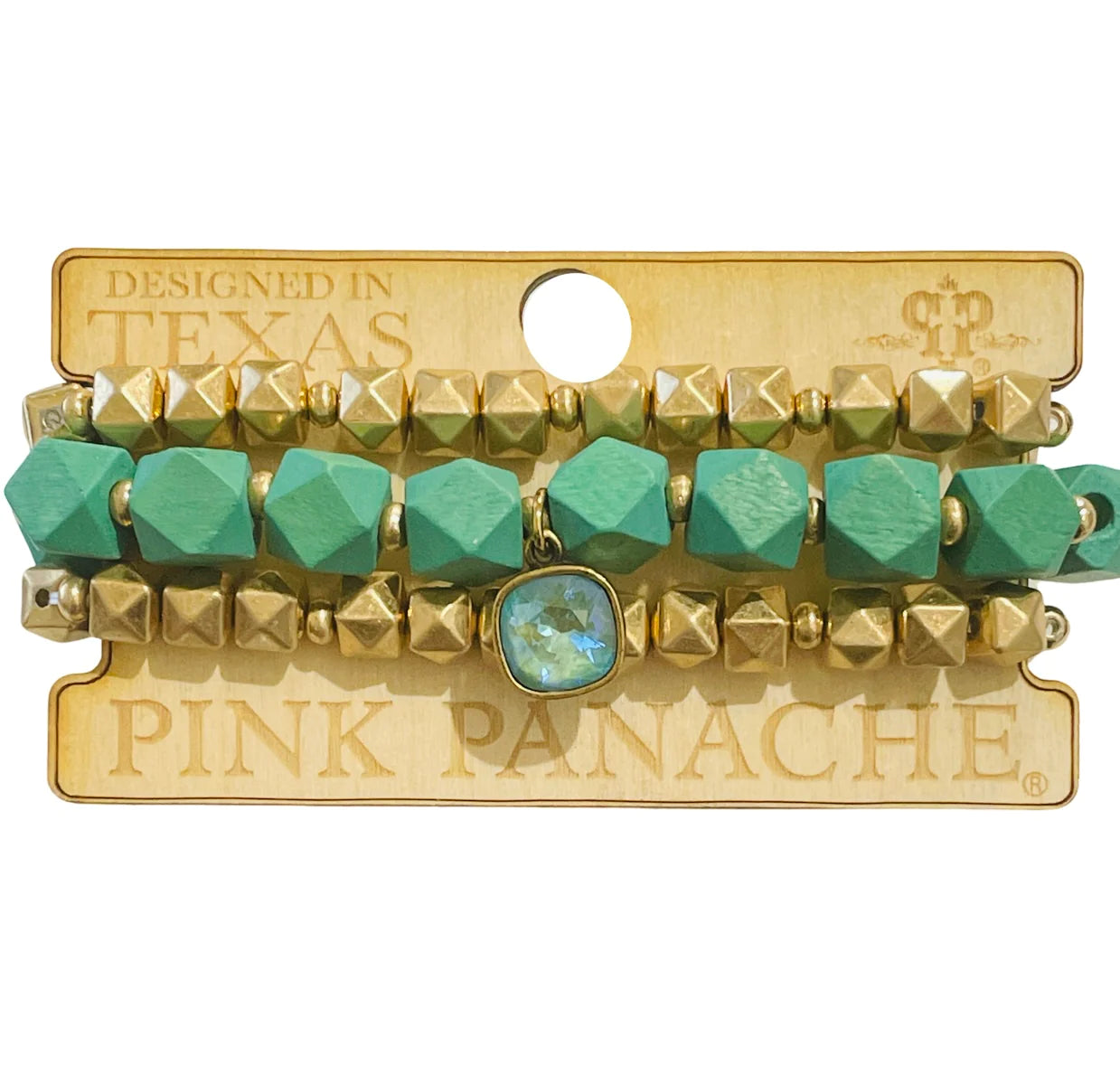 Green and gold 3 stand bracelet set