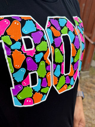 BOO WITH COLORFUL GHOST TEE