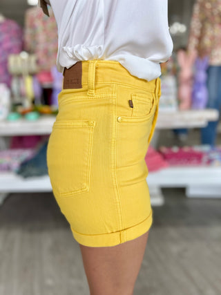 APRIL TUMMY CONTROL YELLOW JUDY BLUE SHORTS
