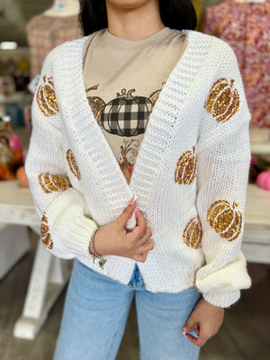 TAYLOR SEQUIN PUMKIN CARDIGAN