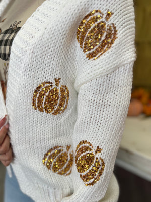 TAYLOR SEQUIN PUMKIN CARDIGAN