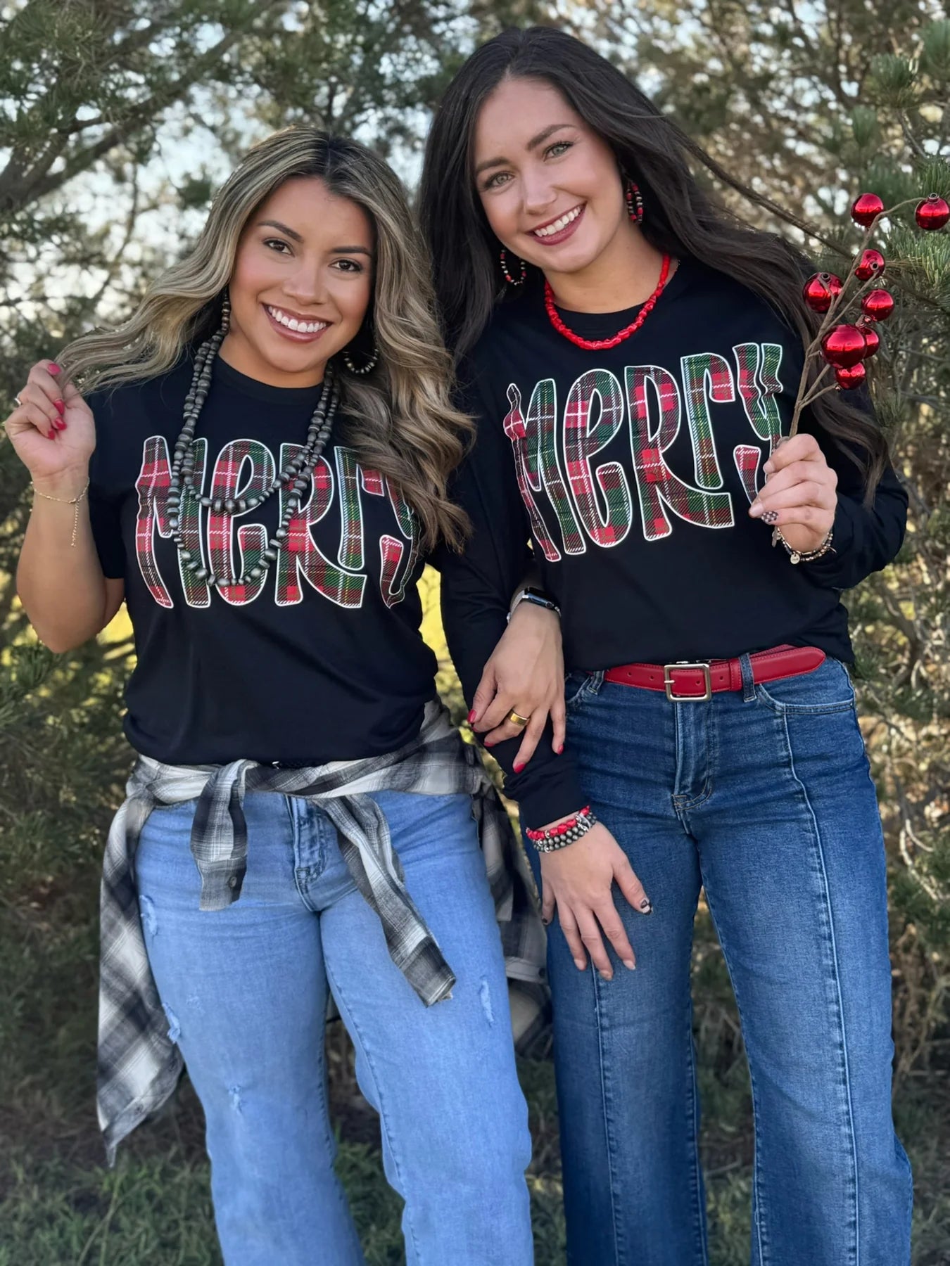 MERRY RED & GREEN PLAID TEE