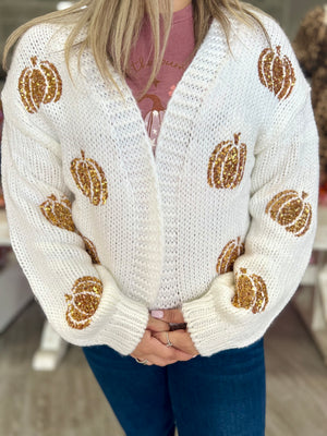 TAYLOR SEQUIN PUMKIN CARDIGAN