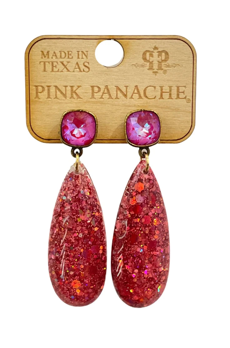 Fuchsia glitter post teardrop earring