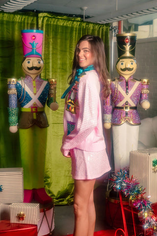 QO PINK SEQUIN NUTCRACKER CARDGIAN