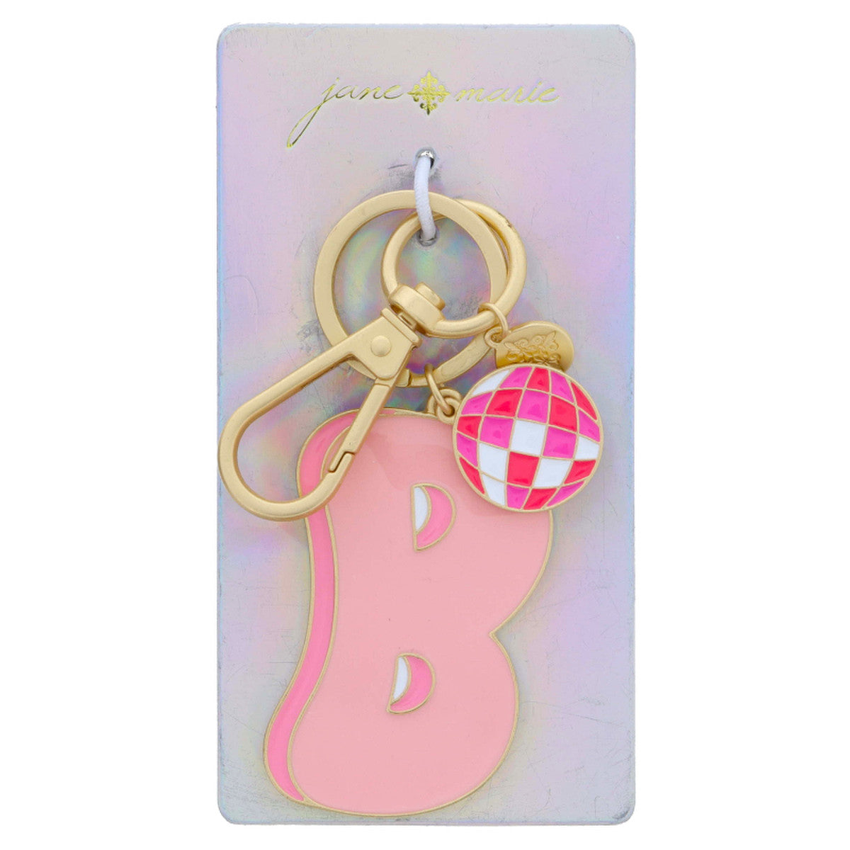 PINK ENAMEL RETRO BUBBLE JANE MARIE INITIAL KEYCHAIN