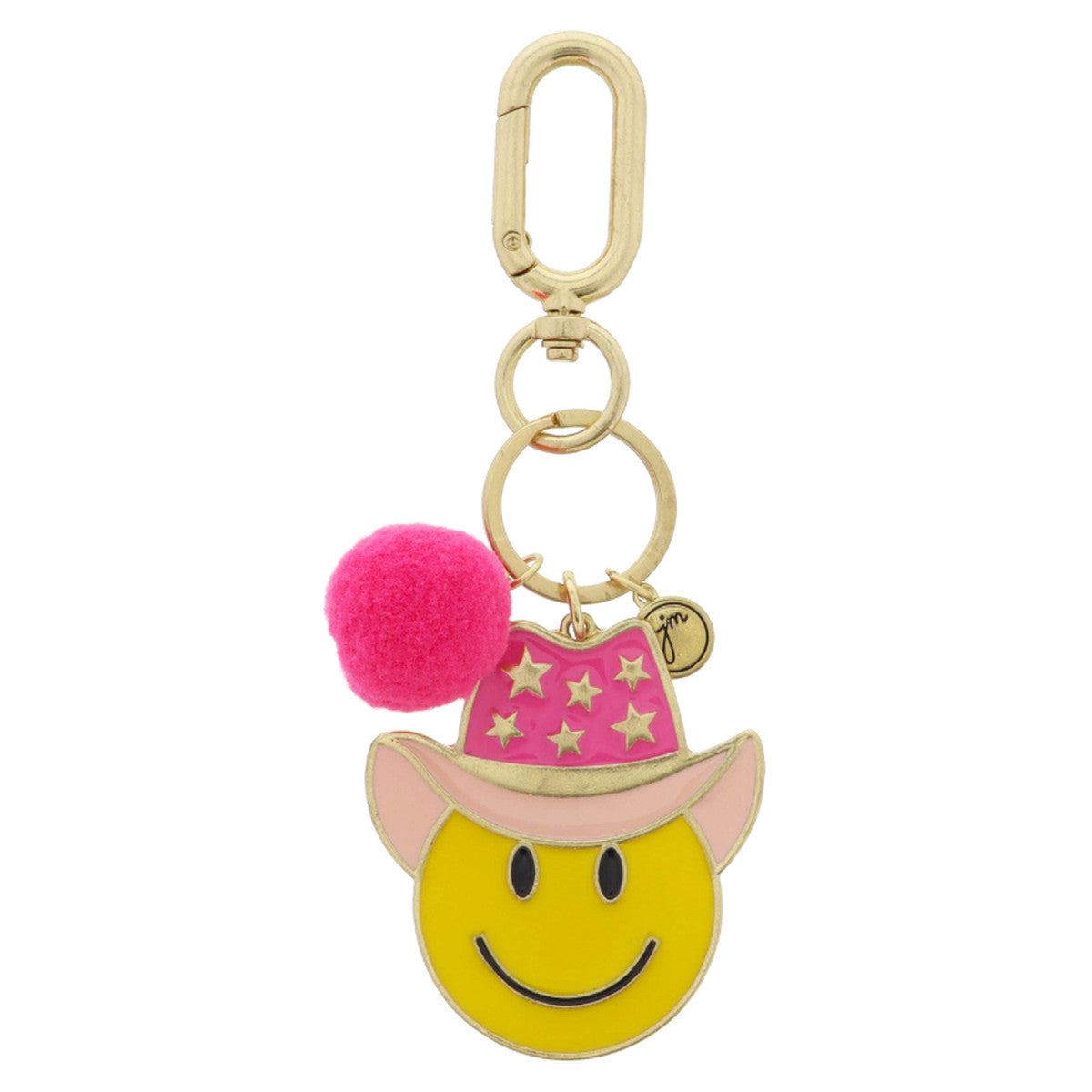Hot Pink Pom, Multi Pink Enamel Star Cowgirl Hat and Yellow Happy Face Keychain, JANE MARIE KEYCHAIN