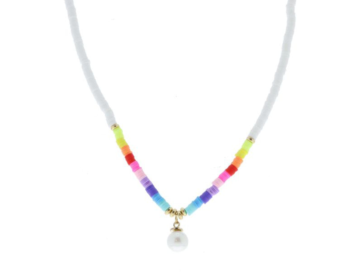 KIDS WHITE AND MULTI RUBBER SEQUIN BEADED WITH PEARL DROP NECKLACE JANE MARIE