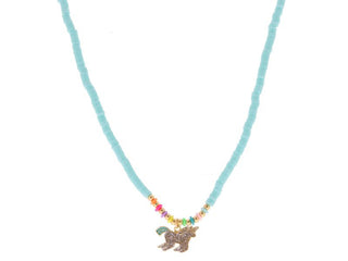 KIDS MINT SEQUIN AND MULTI BEADED WITH MINT GLITTER RESIN UNICORN NECKLACE JANE MARIE