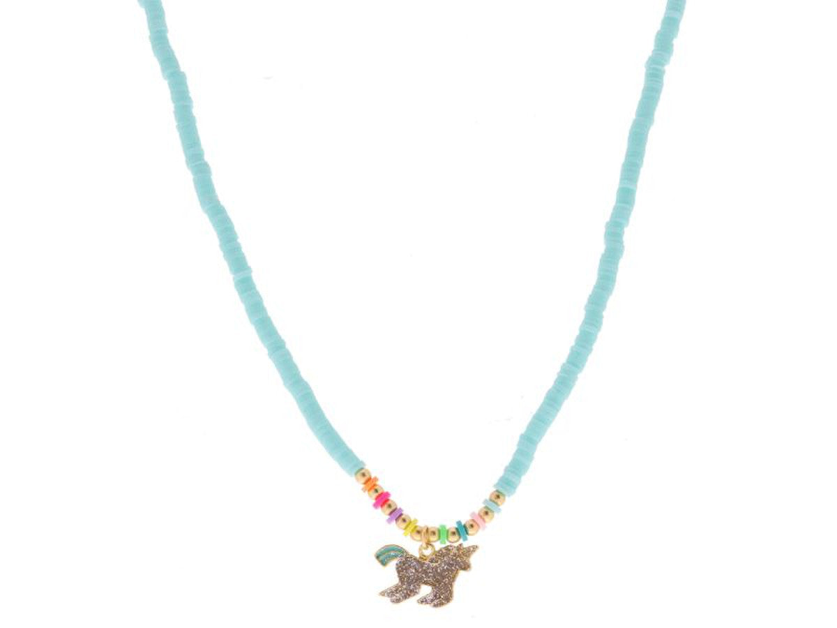 KIDS MINT SEQUIN AND MULTI BEADED WITH MINT GLITTER RESIN UNICORN NECKLACE JANE MARIE