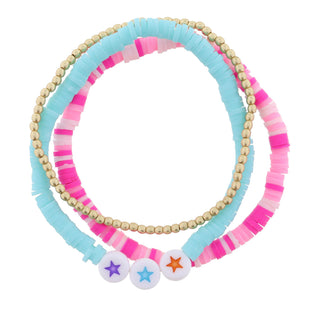 Kids Set Of 3, Stars On Mint Sequins, Multi Pink Sequins, Ball Beads Bracelet JANE MARIE