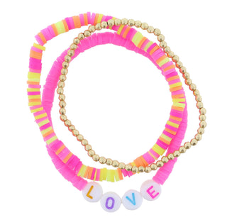 KIDS SET OF 3, LOVE ON PINK MULTI SEQUINS BEADS BRACELET JANE MARIE