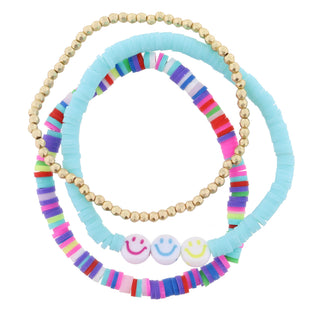 KIDS SET OF 3 SMILING FACES ON MINT SEQUINS BRACELET JANE MARIE
