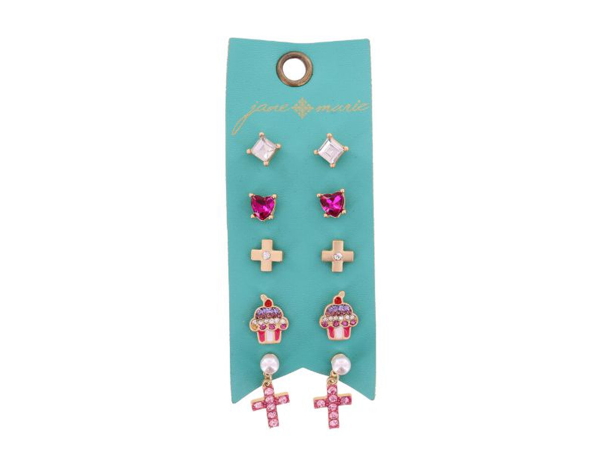 JANE MARIE STUD PACK CUPCAKE PINK CROSS